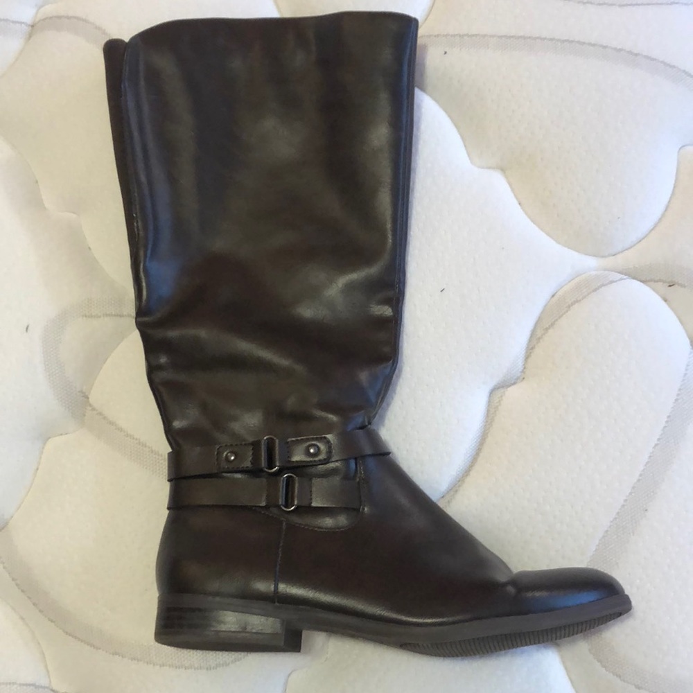 Brown extended calf high boots